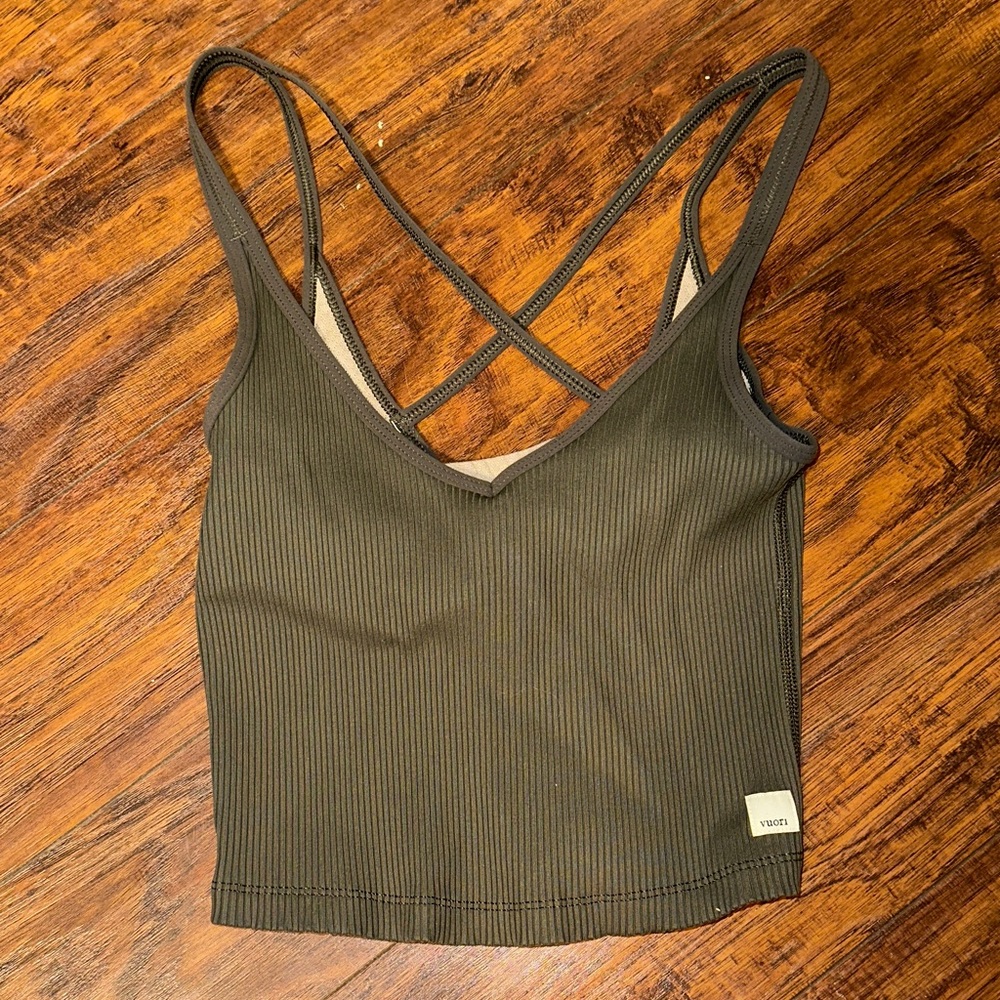 Vuori Olive Ribbed Strappy Tank